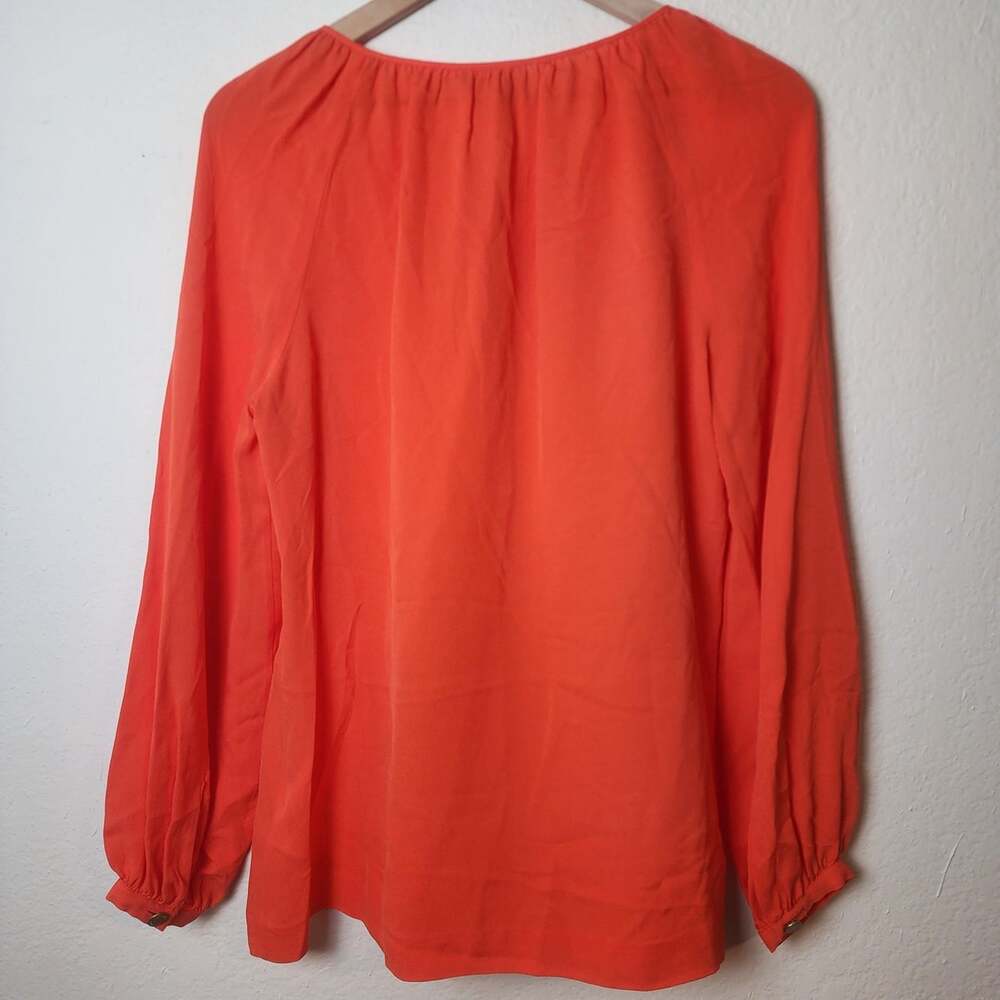 Tory Burch Blouse Womens 6 Orange Silk Long Sleeve Scoop Neck Top Pullover - Picture 8 of 11